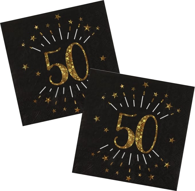 Santex Verjaardag feest servetten leeftijd - 20x - 50 jaar - goud - 33 x 33 cm - Abraham/Sarah