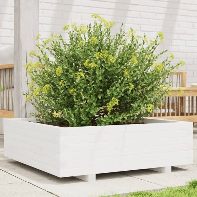 vidaXL - Plantenbak - 80x80x26,5 - cm - massief - grenenhout - wit