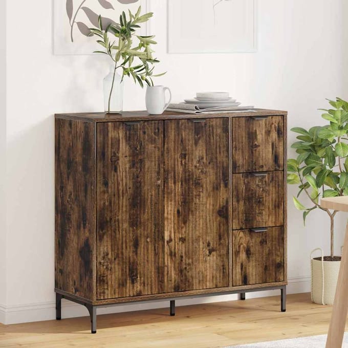 vidaXL - Dressoir - Rook - Eiken - 89,5 - x - 33 - x - 82 - cm - Bewerkt - hout