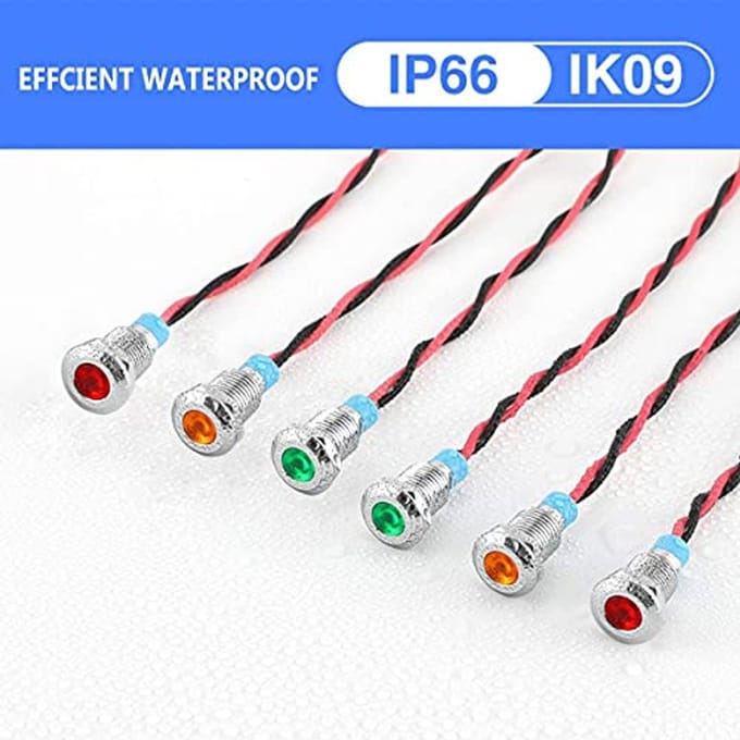 LED-paneel Pilot Dash Waarschuwingslampje 8mm 12V-24V - Rood/Geel/Groen