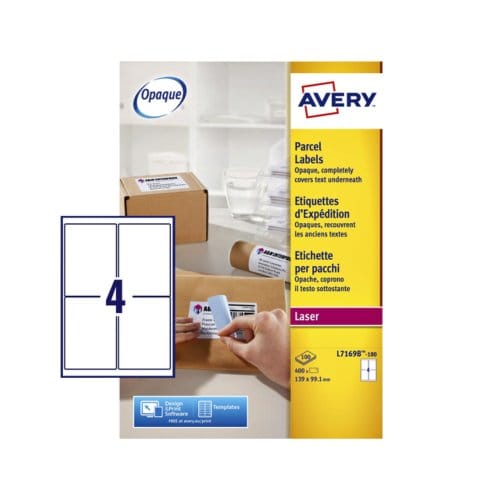 Verzendetiket Avery Block-out - 99 - 1 x 139mm wit doos 100 vel - 4 etiketten per vel