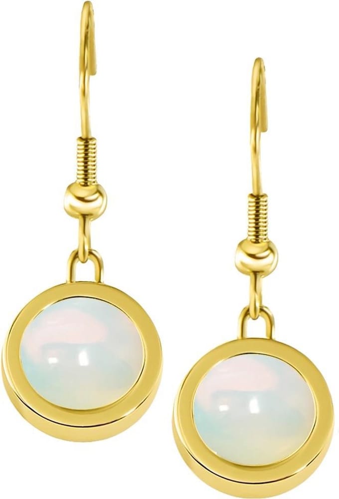 Quiges Dames Oorbellen RVS Goudkleurig met Opaal Mini Coin - ECOS364