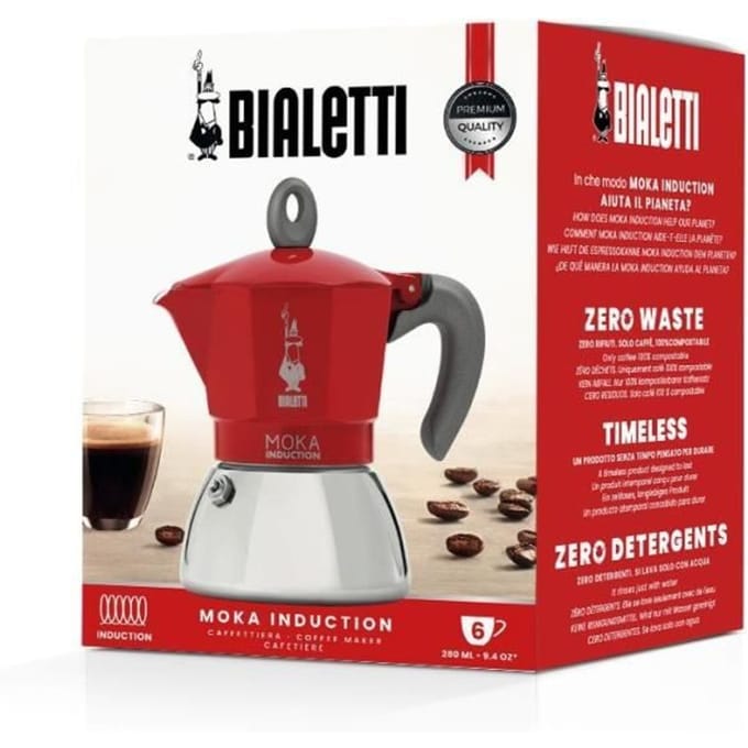 Bialetti Moka Induction Rood Percolator – 6 kops – 270 ml – Geschikt voor Inductie