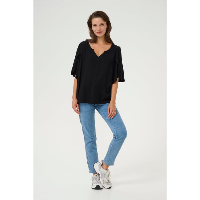 Blouse met korte mouwen Loose fit Black