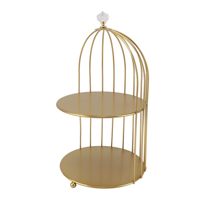 Vogelkooi Cosmetica Organizer Goud Ruimtebesparend IJzer Uniek Multifunctioneel Vogelkooi Make-up Display Double Layers beige