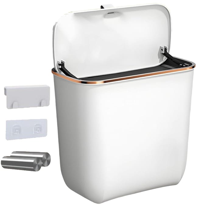 Wand Prullenbak - Afvalbak Met Haak - Ruimte Besparen - Compact Ontwerp - 7 Liter - Wit