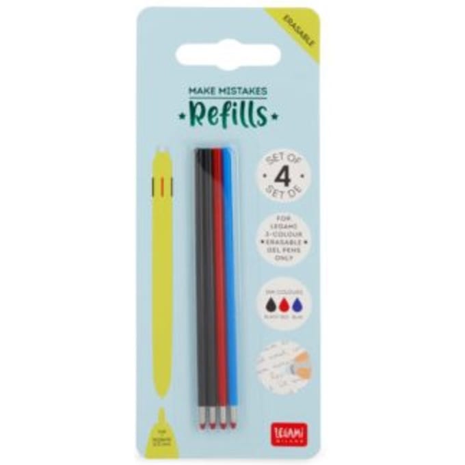 Legami 3-colour make mistakes Erasable Pen Navulling Set - Blauw, 2 x Zwart, Rood