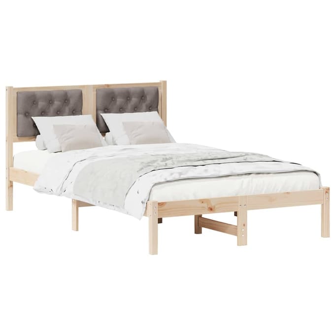 vidaXL - Bedframe - met - hoofdeinde - Taupe - 135 - x - 190 - cm - Massief - grenenhout