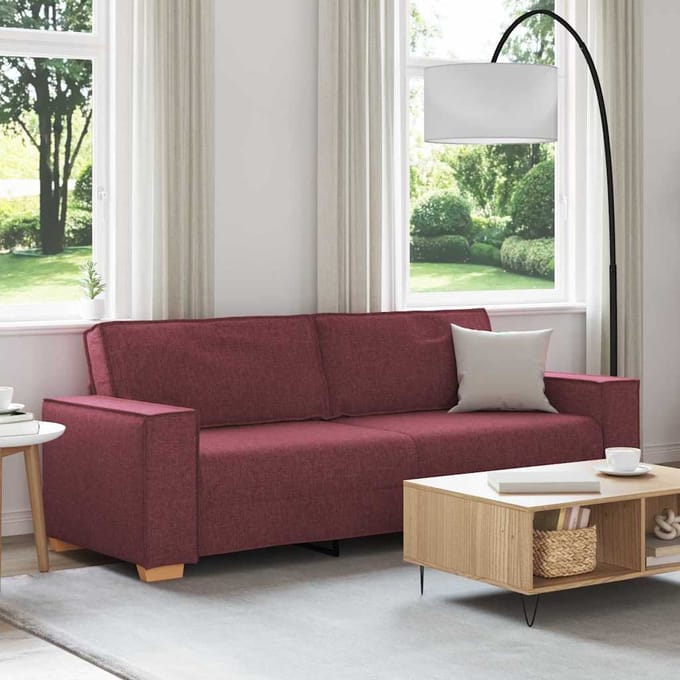 vidaXL - 3-zitsbank - Wijnrood - 180 - cm - Stof