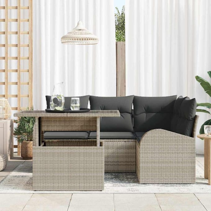 vidaXL - Tuinbank - Set - 5 - st - Lichtgrijs - poly - rattan