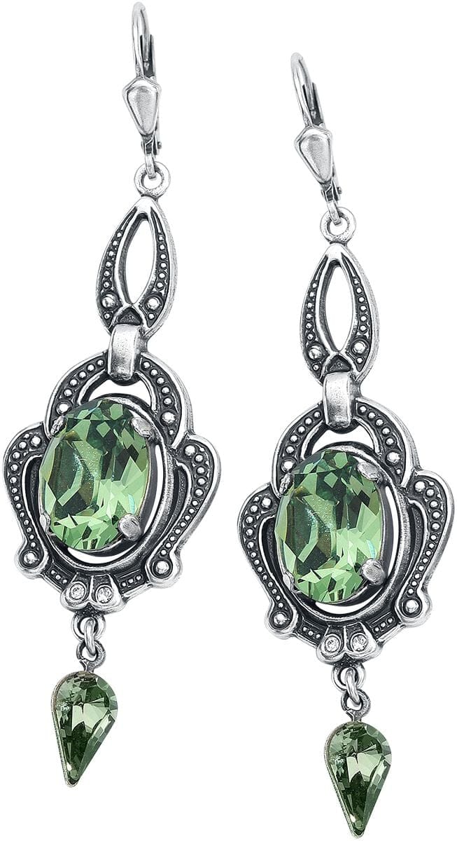 Krikor - Gothic Oorbel - Forest Green - voor Vrouwen - zilverkleurig