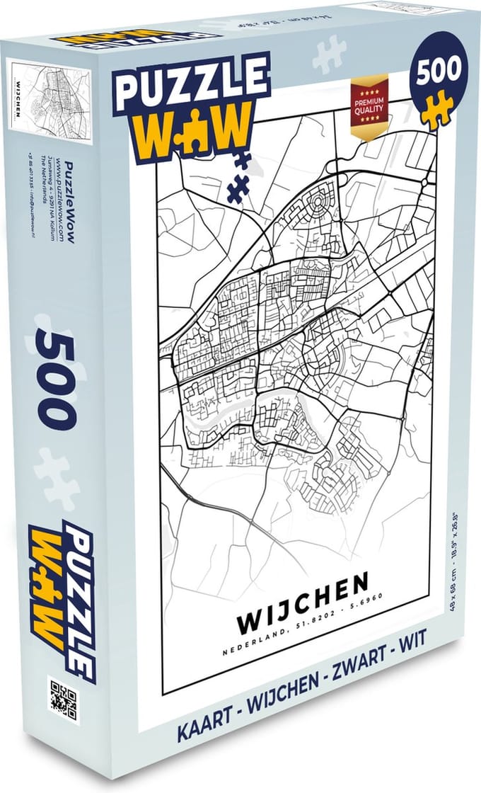 Puzzel Kaart - Wijchen - Zwart - Wit - Legpuzzel - Puzzel 500 stukjes