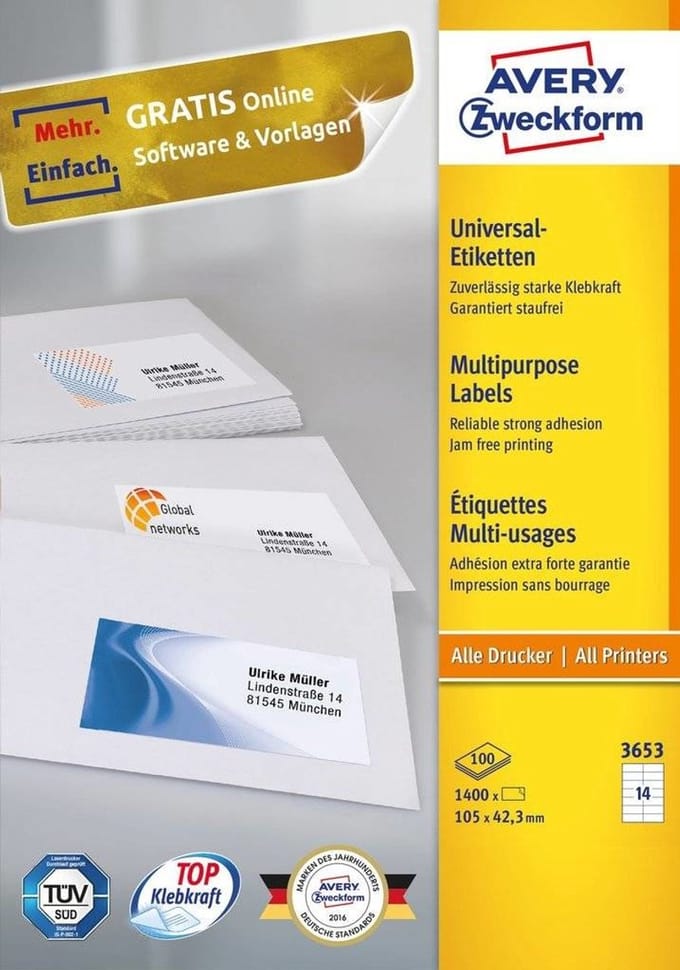 Inkjet+Laser+Kopieer-etiketten, wit 105 x 42,3
