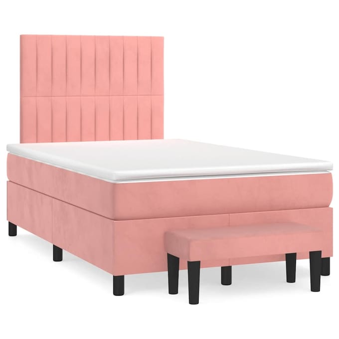 vidaXL - Boxspring - met - matras - fluweel - roze - 120x190 - cm
