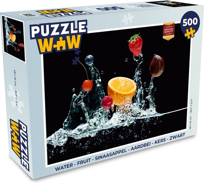 Puzzel Water - Fruit - Sinaasappel - Aardbei - Kers - Zwart - Legpuzzel - Puzzel 500 stukjes