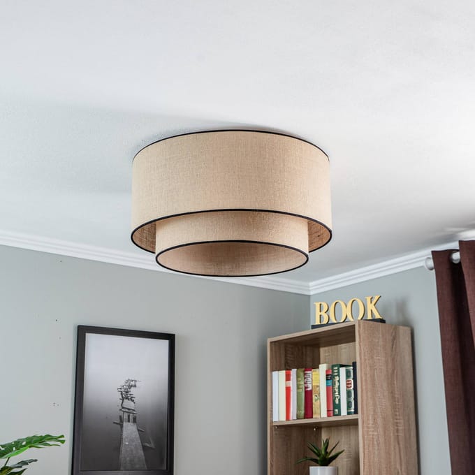 Euluna Plafondlamp Boho, bruin/zwart, Ø 60 cm, textiel