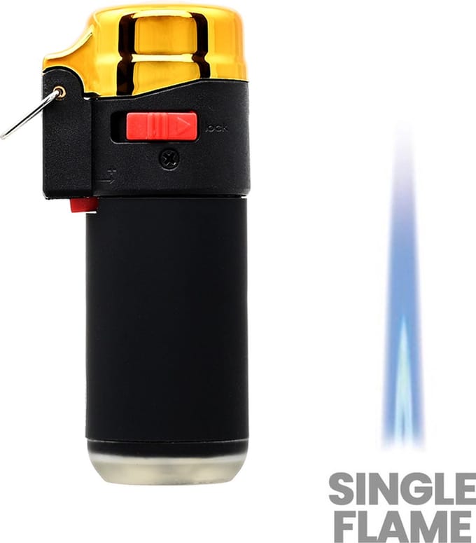 Atomic Gold Line aansteker – gasbrander goud – stormaansteker – windproof – hervulbaar
