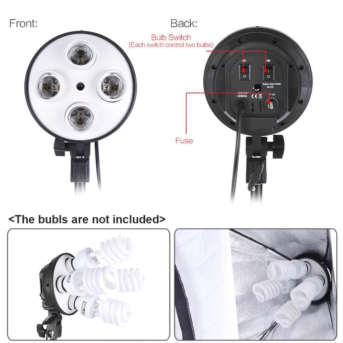 Andoer Studio Fotografie Kit Softbox Verlichtingsset met 50x70cm Softbox * 2 + 4in1 Lampfitting * 2 EU Plug white