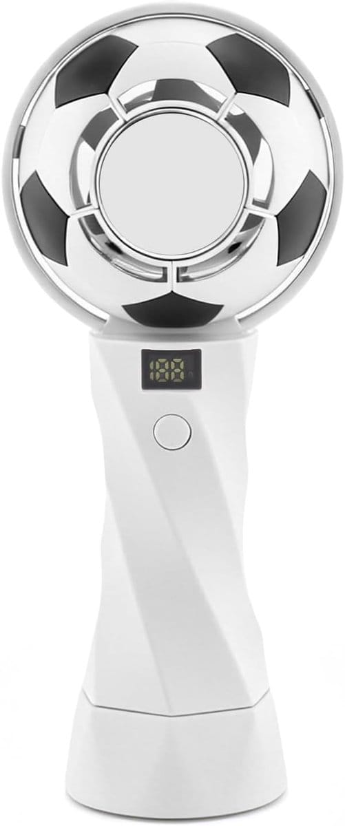 Handventilator, oplaadbare draagbare ventilator, handventilator met 100 windsnelheden, mini draagbare ventilator, 3000mAh capaciteit, 3000mAh batterij, 3000mAh capaciteit, digitaal display, USB-C, reisventilator, voetbalvormig
