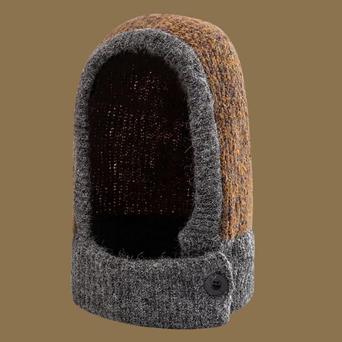Bonnet Chaud Écharpe Intégrée pour Cyclisme Femme Hiver Tricoté gray