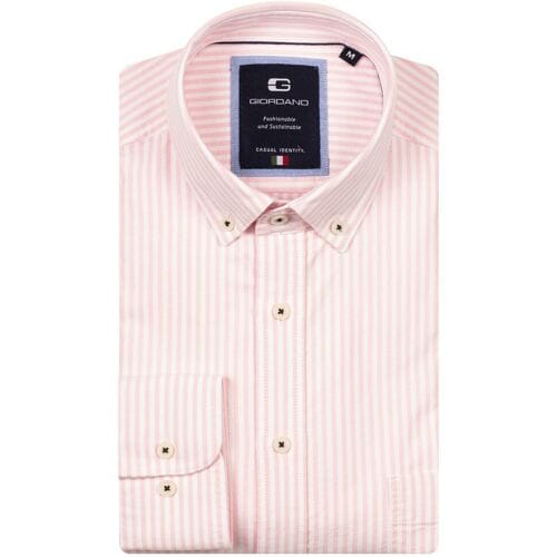 Giordano Overhemd Brando Soft Washed Oxford Gingham Stripe Button-Down Roze / male