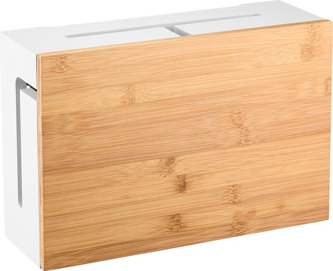 Kos Design - Witte kabelbox - Opberg stekkerdoos - Bamboe design - Kabeldoos bureau - Snoeren opbergen - Cablebox organizer