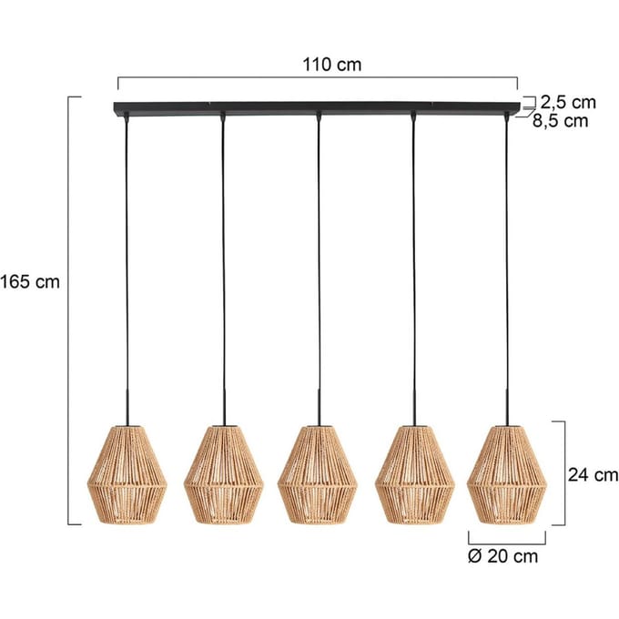 Mexlite - hanglamp - HaloSwap - naturel zwart - katoen - grote eettafellamp - E27 - 4531ZW