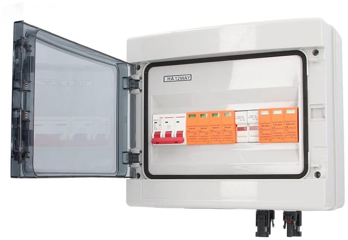 PV Combiner Box - Zonnebox Zekering - Stroomopwekking Beveiligen - Bliksemafleider Ingebouwd - IP65 Waterdicht - Grijs