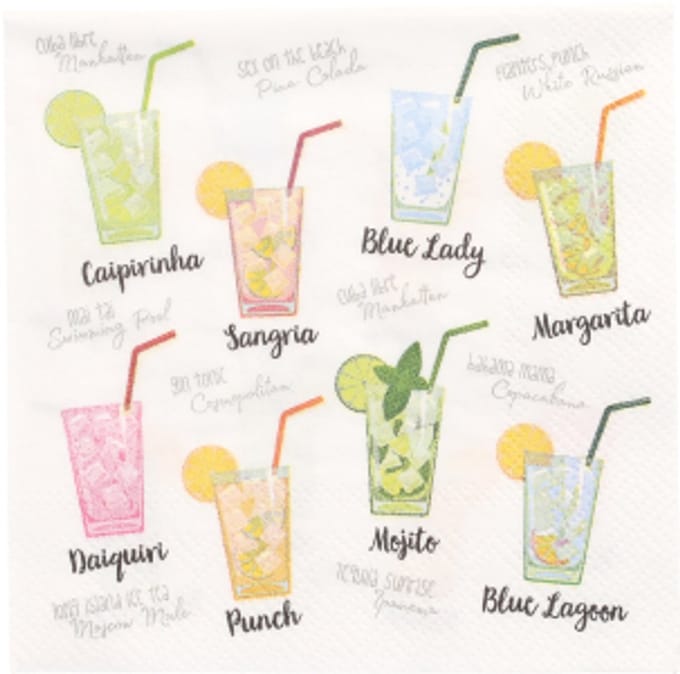 14x 20 Servetten 3-laags 1/4 vouw 25 cm x 25 cm Cocktail