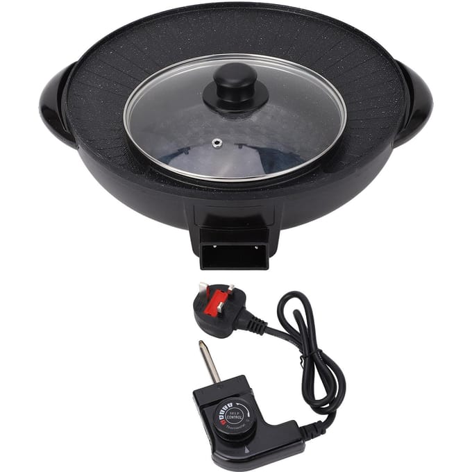 2 in 1 Anti-aanbak Elektrische Grill & Hot Pot met Glazen Deksel gray