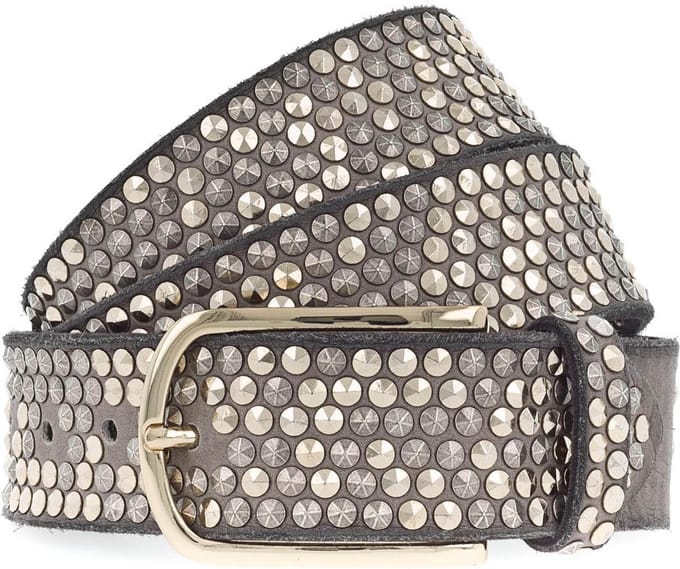 b.belt Leren Riem Nietengürtel Zoe Gold W75 Taupe Grijs
