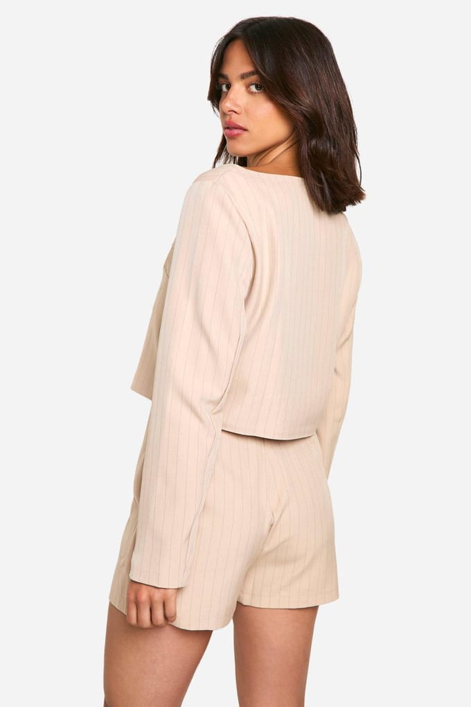 boohoo Dames Pinstripe Wrap Front Tailored Skort | Steen | Maat: 36