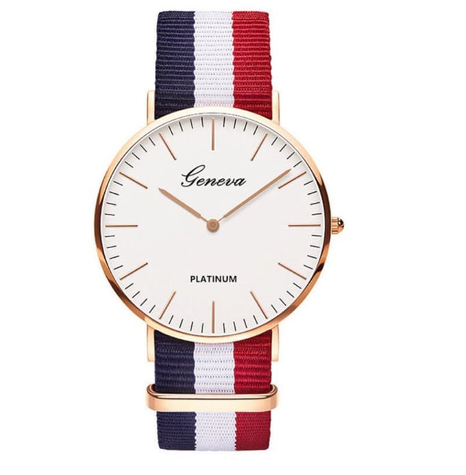 Chronos Horloge Ø 37 mm - Blauw/Wit/Rood - Inclusief horlogedoosje
