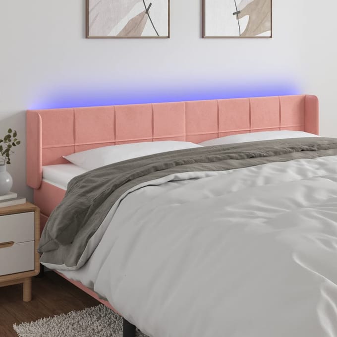 vidaXL - Hoofdbord - LED - 203x16x78/88 - cm - fluweel - roze