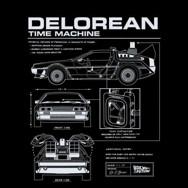 Back to the Future DeLorean Schematic Trui - Zwart - S