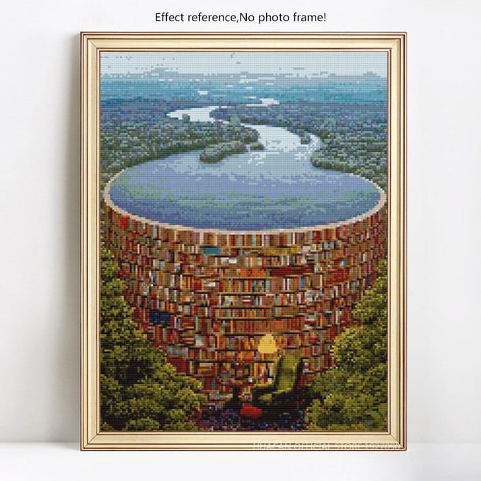 Point de Croix Peinture Diamant Lac Affichage Complet Paysage Rond Complet 5D DIY Broderie Diamant 20X30CM gray