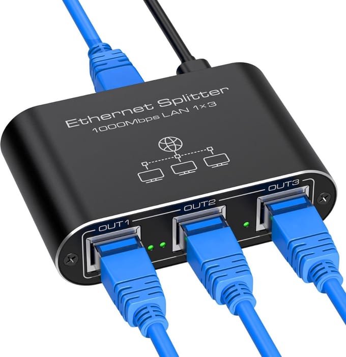 DD® Internet Splitter - Netwerk Spiltter - Internetkabel - 13x9x3cm - Zwart