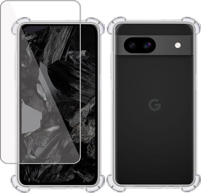 Hoesje + Screenprotector geschikt voor Google Pixel 8a – Tempered Glass - Extreme Shock Case Transparant