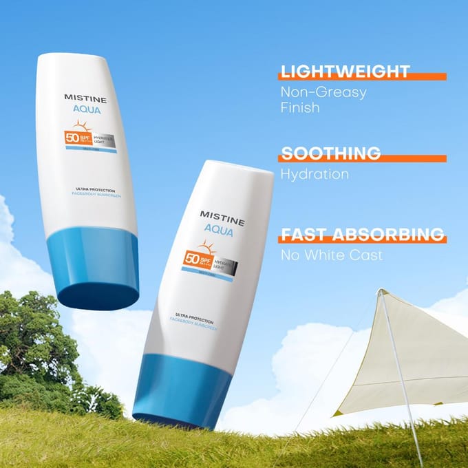 Mistine Aqua Base Ultra Protection Hydrating Face Body Sunscreen SPF50 PA++++ 70 ml. 70 ml. white