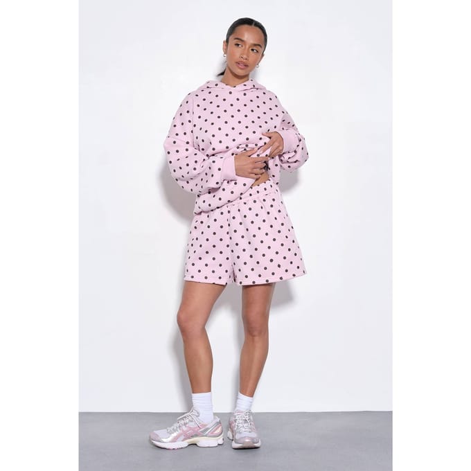 boohoo Dames Polkadot Sweatshort Met Hoge Taille | Lichtroze | Maat: Small