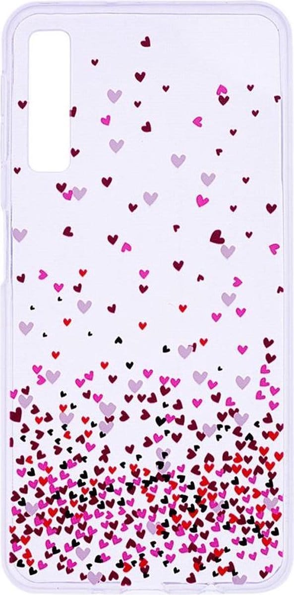Shop4 - Samsung Galaxy A7 (2018) Hoesje - Zachte Back Case Hartjes Transparant