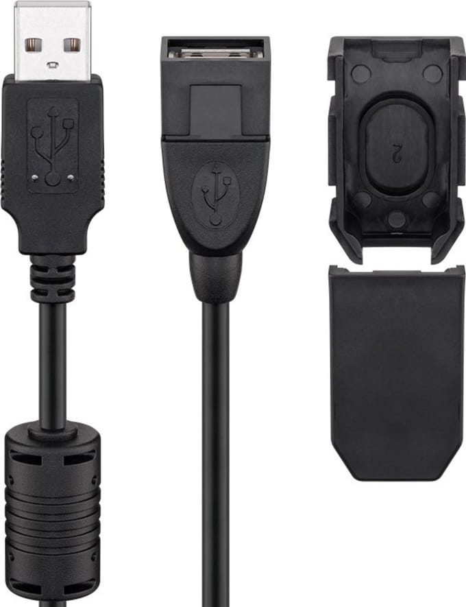 Goobay USB 2.0 Hi-Speed Extension Cable with Securing Clip, black 2 m
