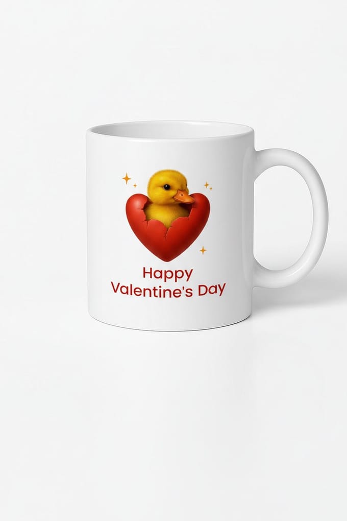 Valentijnsdag Mok met Schattig Eendje in Hart - Happy Valentine's Day Cadeau