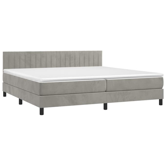 vidaXL - Boxspring - met - matras - en - LED - fluweel - lichtgrijs - 200x200 - cm