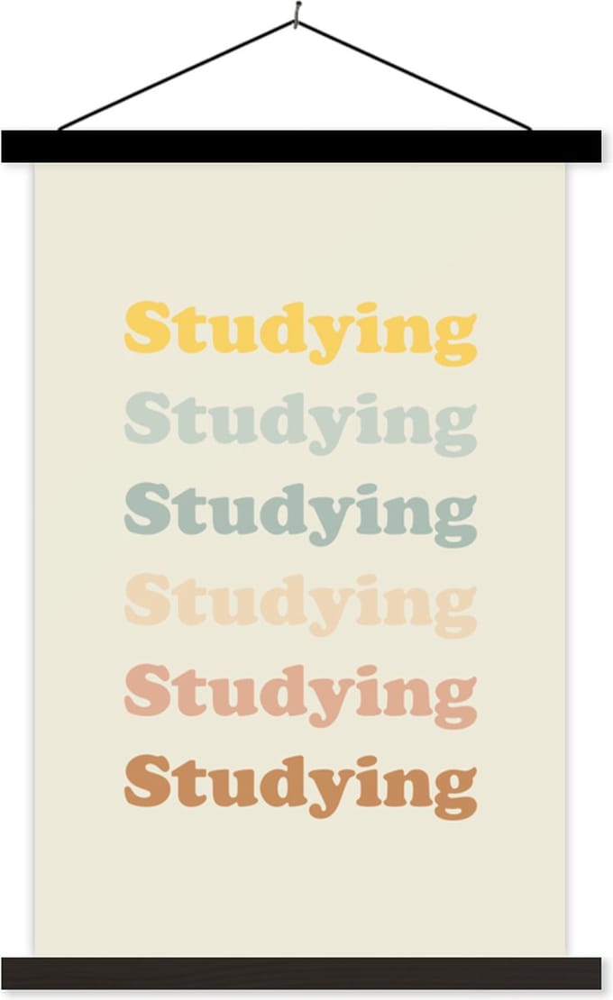 Posterhanger incl. Poster 60x90 cm - Schoolplaat - Quotes - Studeren - Student - Textielposter - Zwarte latten