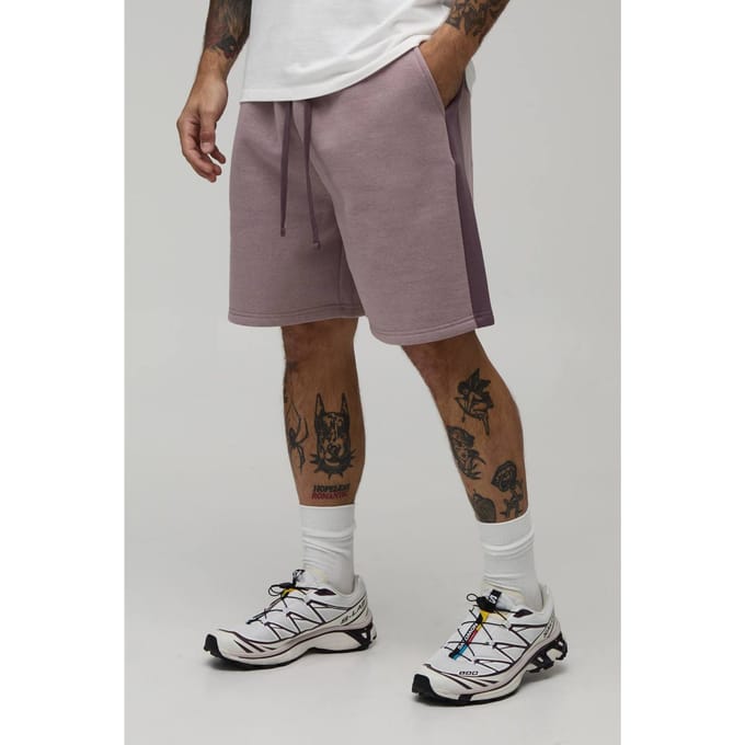 Relaxed Fit Panelled Jersey Short | Mauve | Size Small