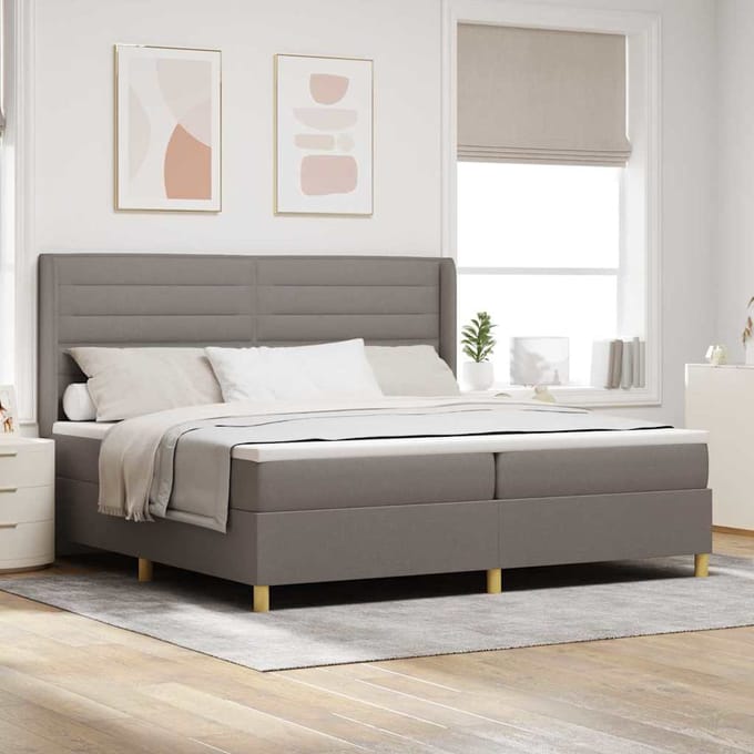 vidaXL - Boxspring - bed - met - LED-stripverlichting - Taupe - 200 - x - 200 - cm - Stof