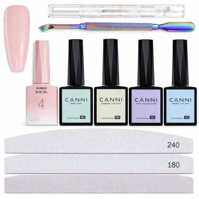 Canni - Rubberbase - Set - 10-delig - HEMA-vrij - TPO-vrij - Rubber base - Rubber base coat - Rubber base gellak - Rubber base gel - Rubberbase gellak - Rubberbase clear