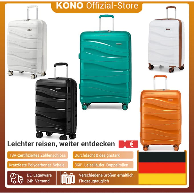 Kono Koffer Lichtgewicht Hard Case Trolley Koffer Met Tsa Lock Polypropyleen (M/L/Xl) (2/3/4 Pcs Set) WIT