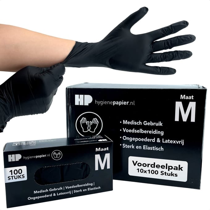1000st Handschoenen soft nitril Medium ongepoederd zwart